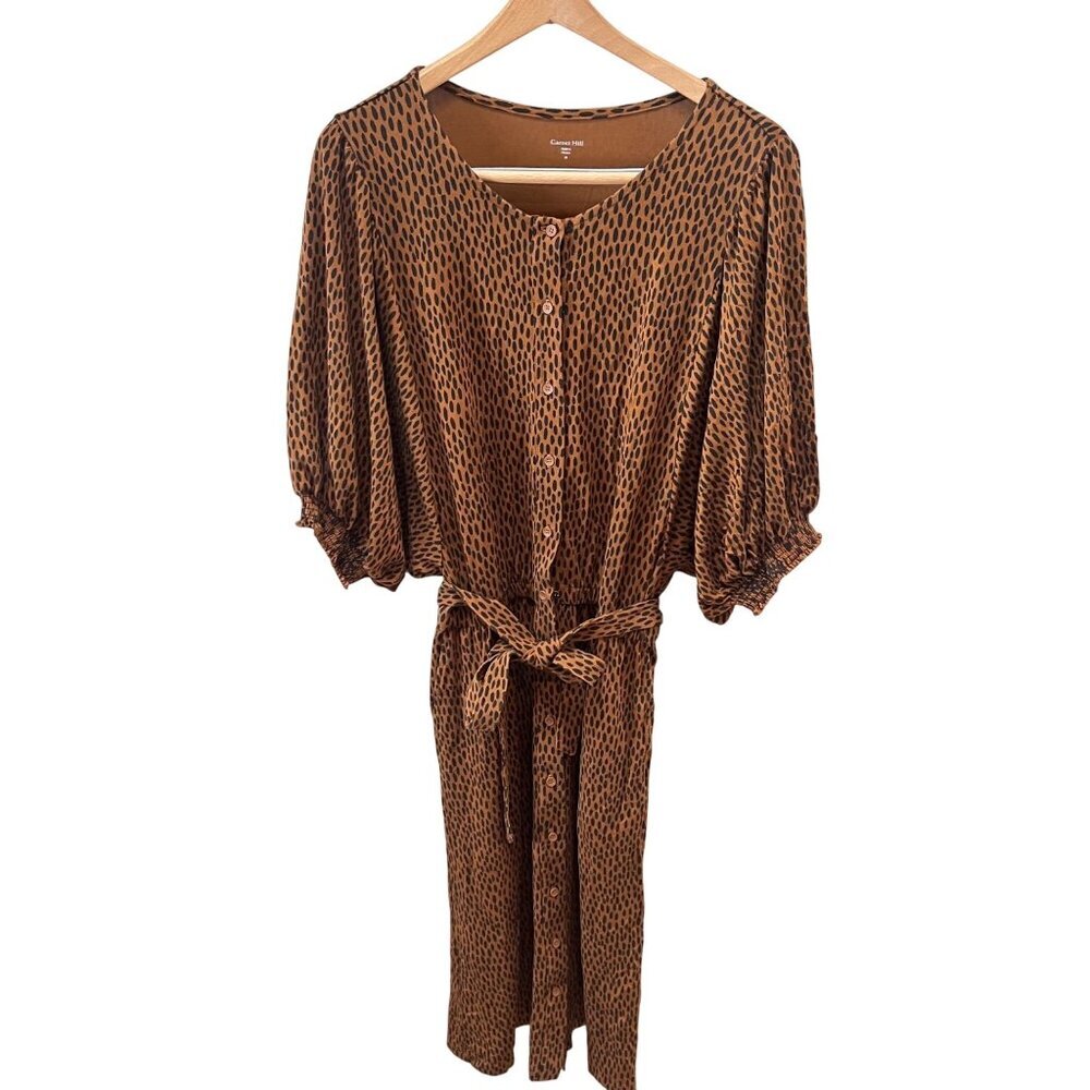 Garnet Hill Womens Leopard Print tencel & Spandex Dress With Belt & Button -Sz M